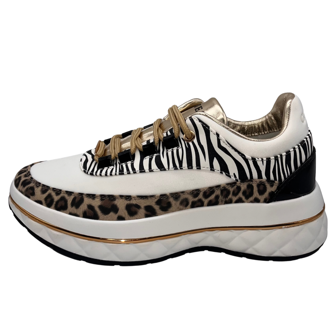 Guess White Chunky Trainers with Multi Animal Print