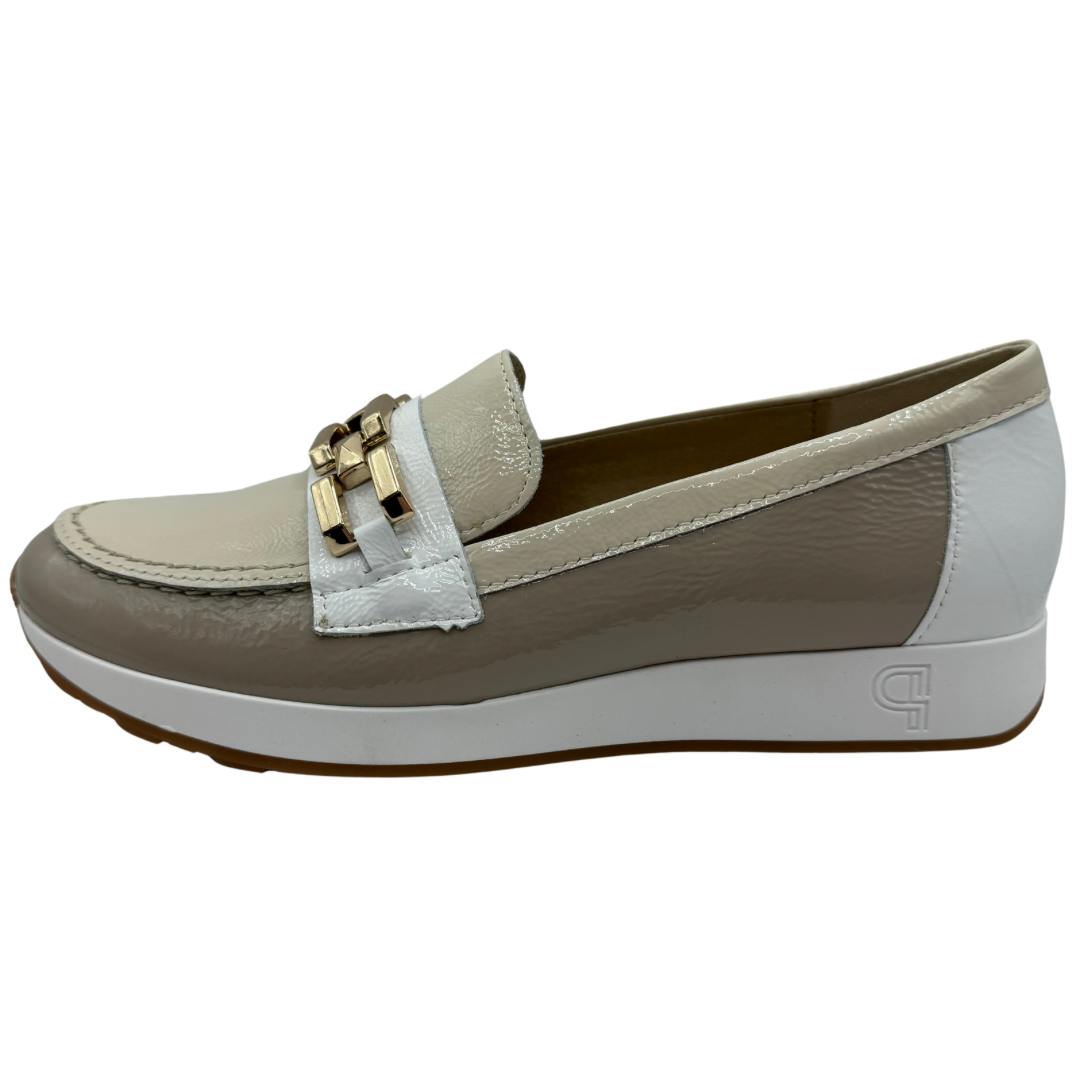 Pitillos Leather Patent Beige and Cream Loafer