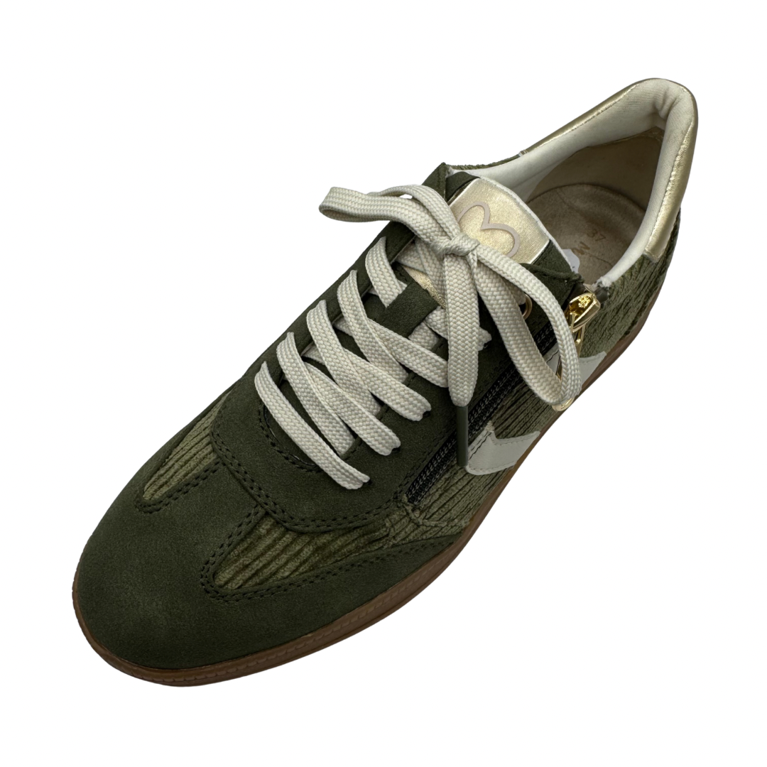 Marco Tozzi Khaki Corduroy Trainers with Side Zip