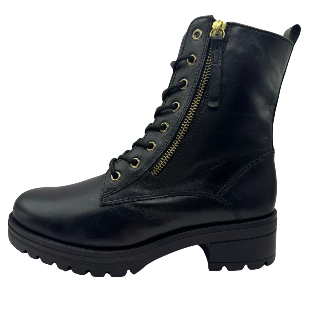 Gabor Black Lace Up Boots with Side Zip