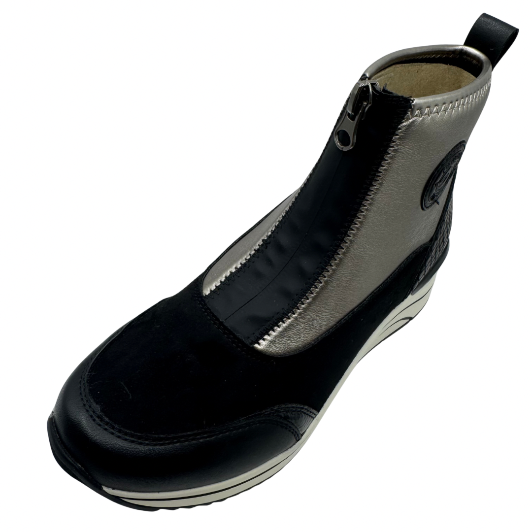 Remonte Black &amp; Silver Wedged Trainer Boots with Front Zip
