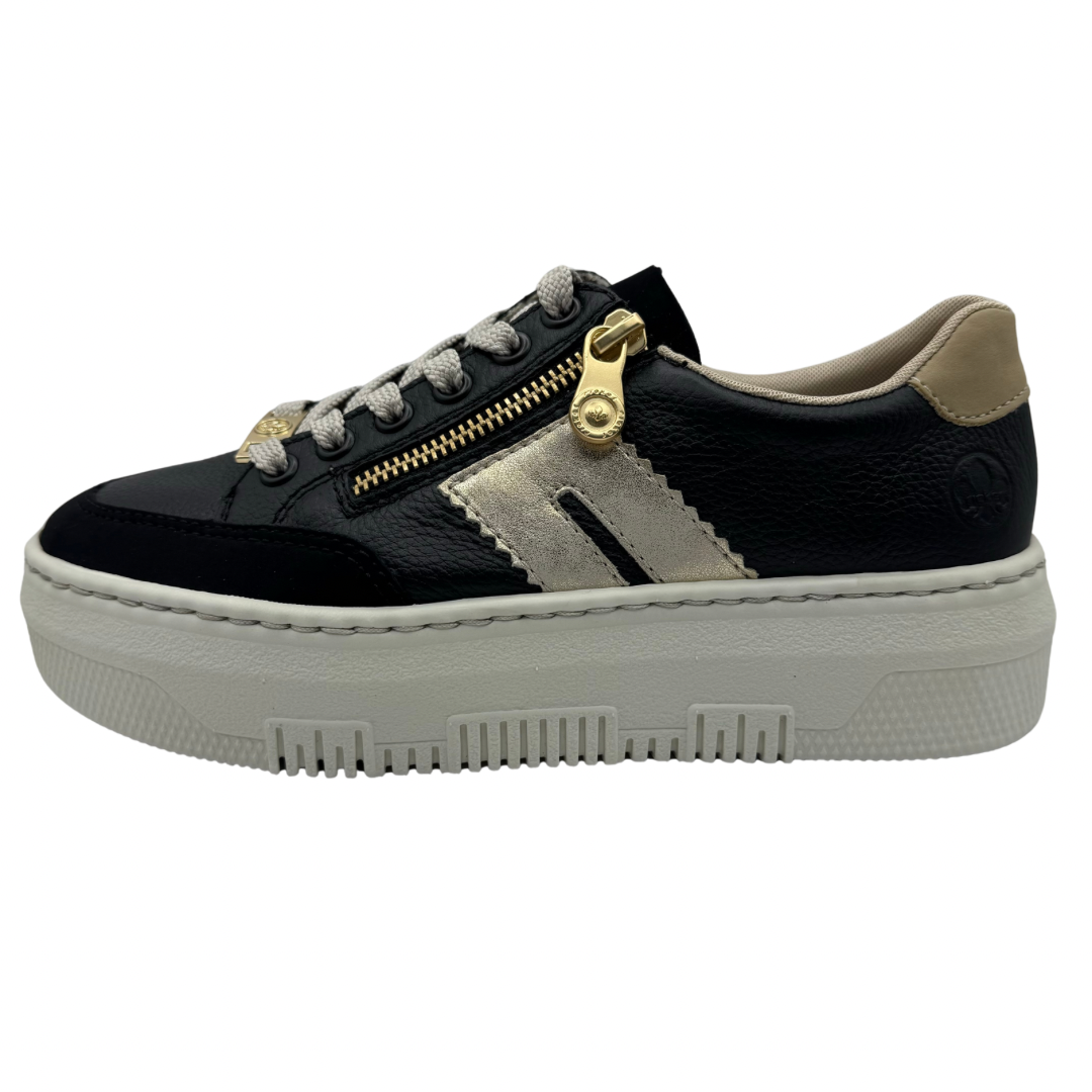 Rieker Black &amp; Gold Platform Trainers