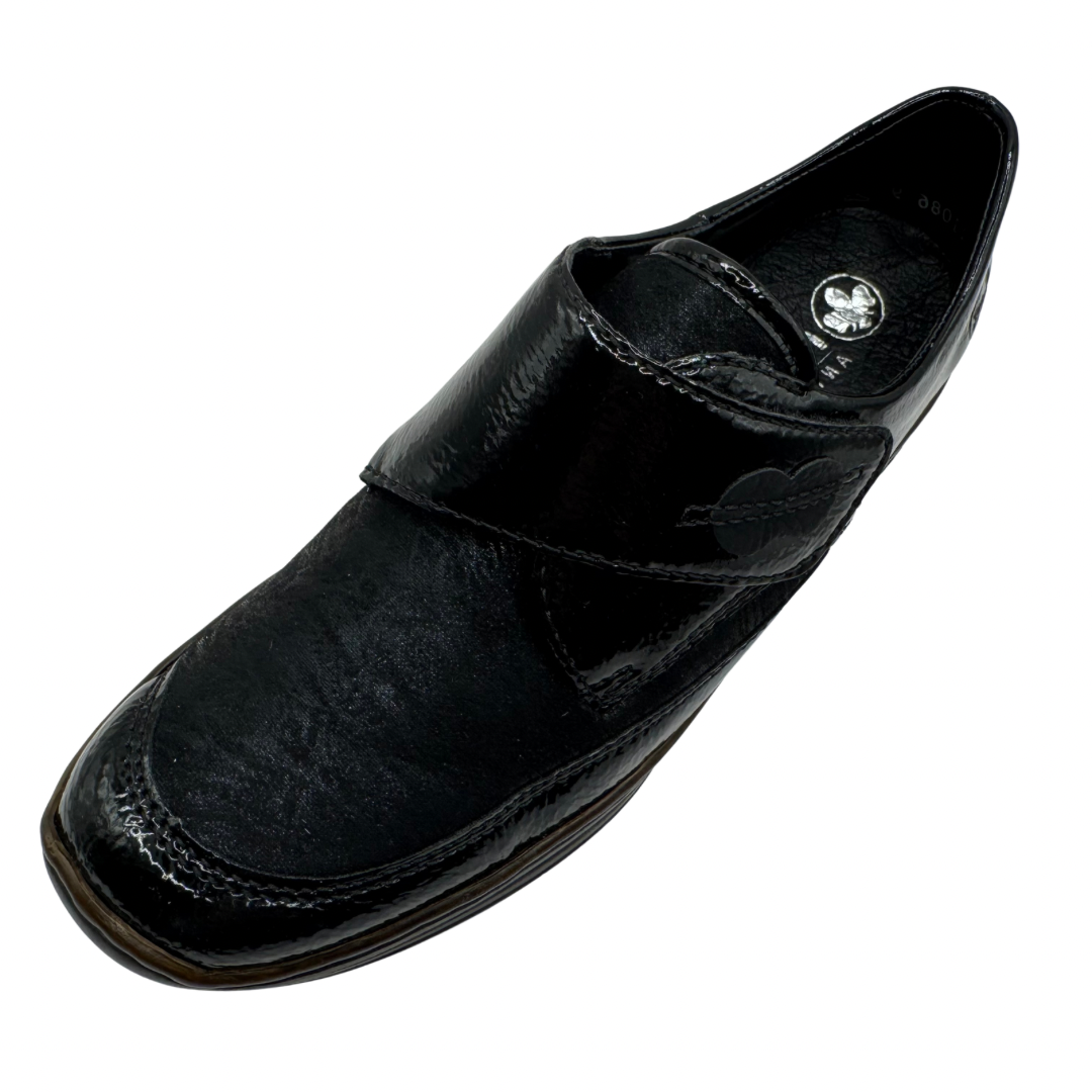 Rieker Black Patent Shoe with Velcro Strap