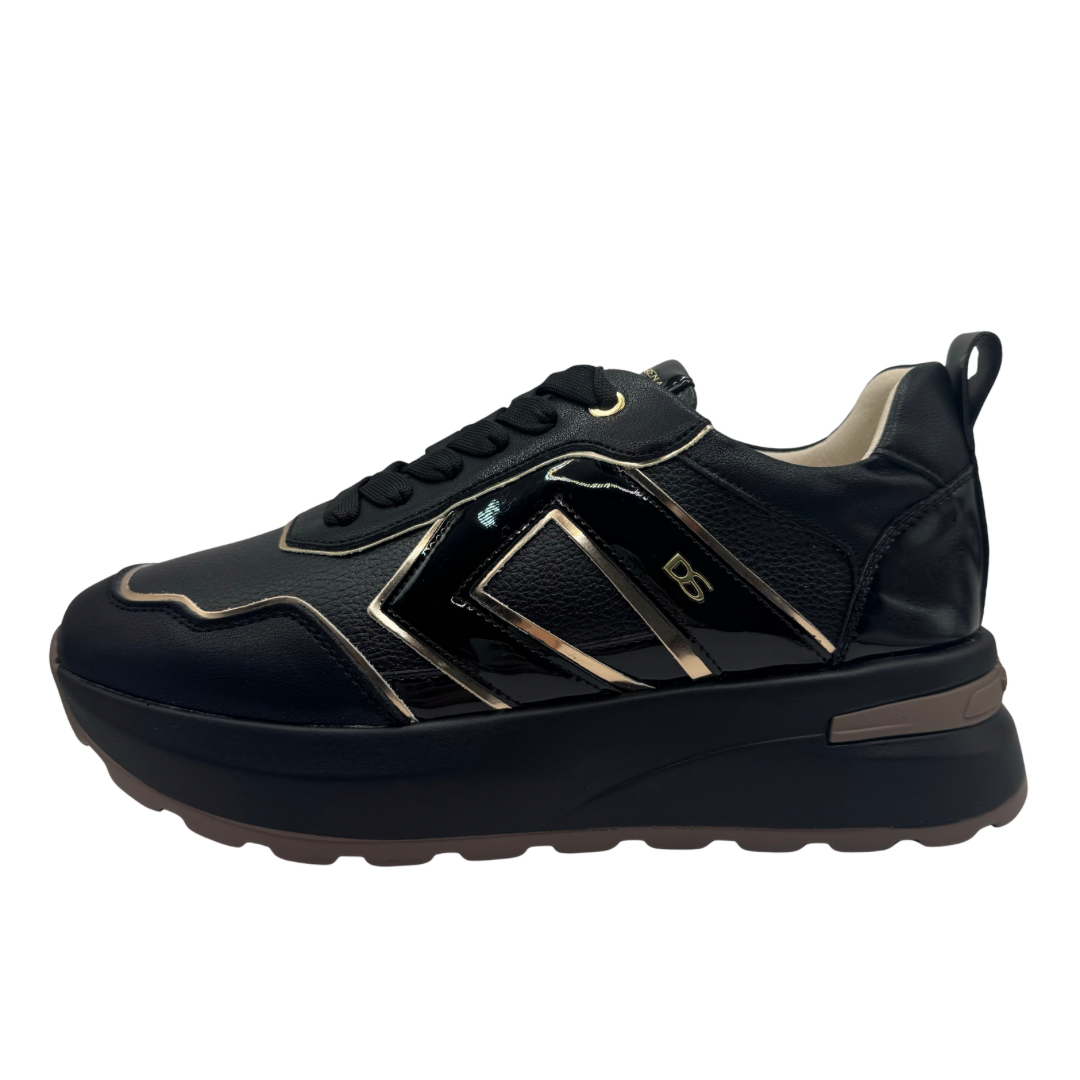 Donna Serena Black Trainers with Rose Gold Detail