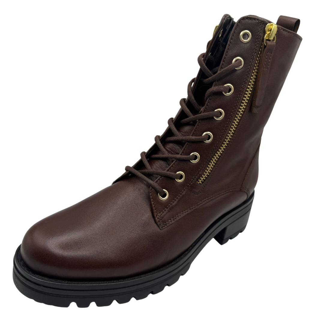Gabor Brown Lace Up Boots with Side Zip