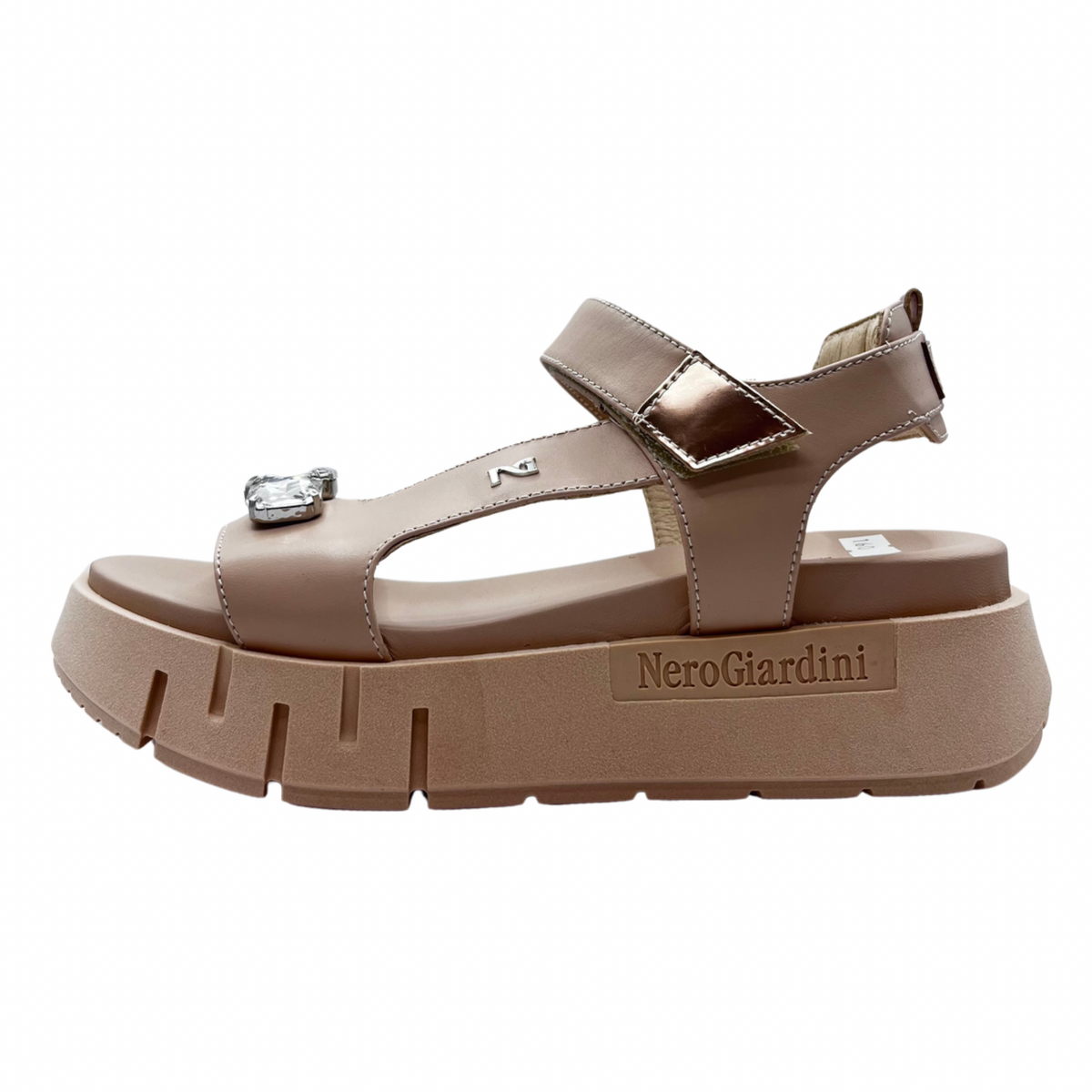 Nero Giardini Nude Wedge Sandal with Diamanté Detail