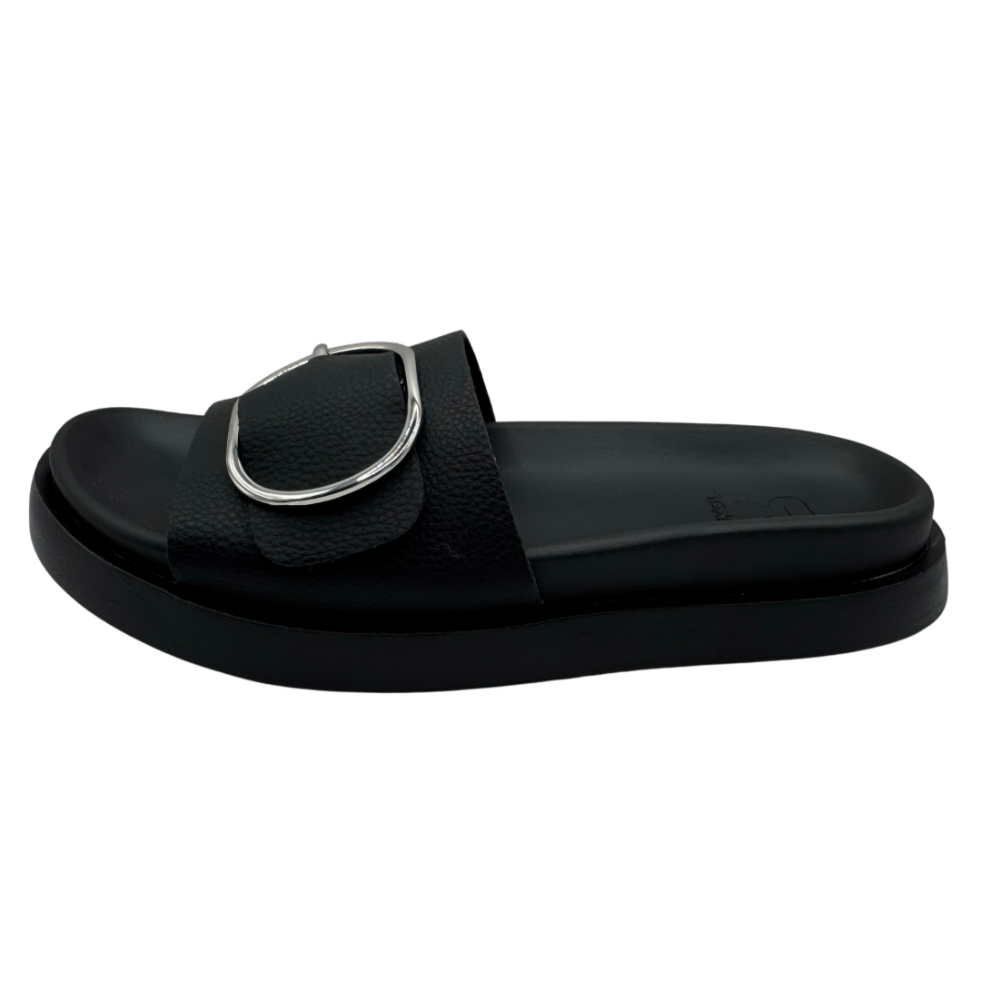 Rieker Black Slip On Sandals with Buckle Detail