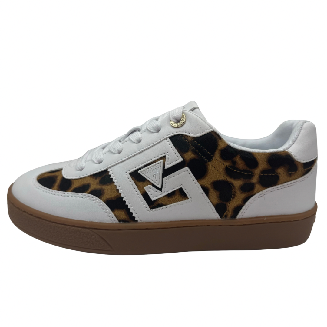 Guess White &amp; Leopard Print Trainers