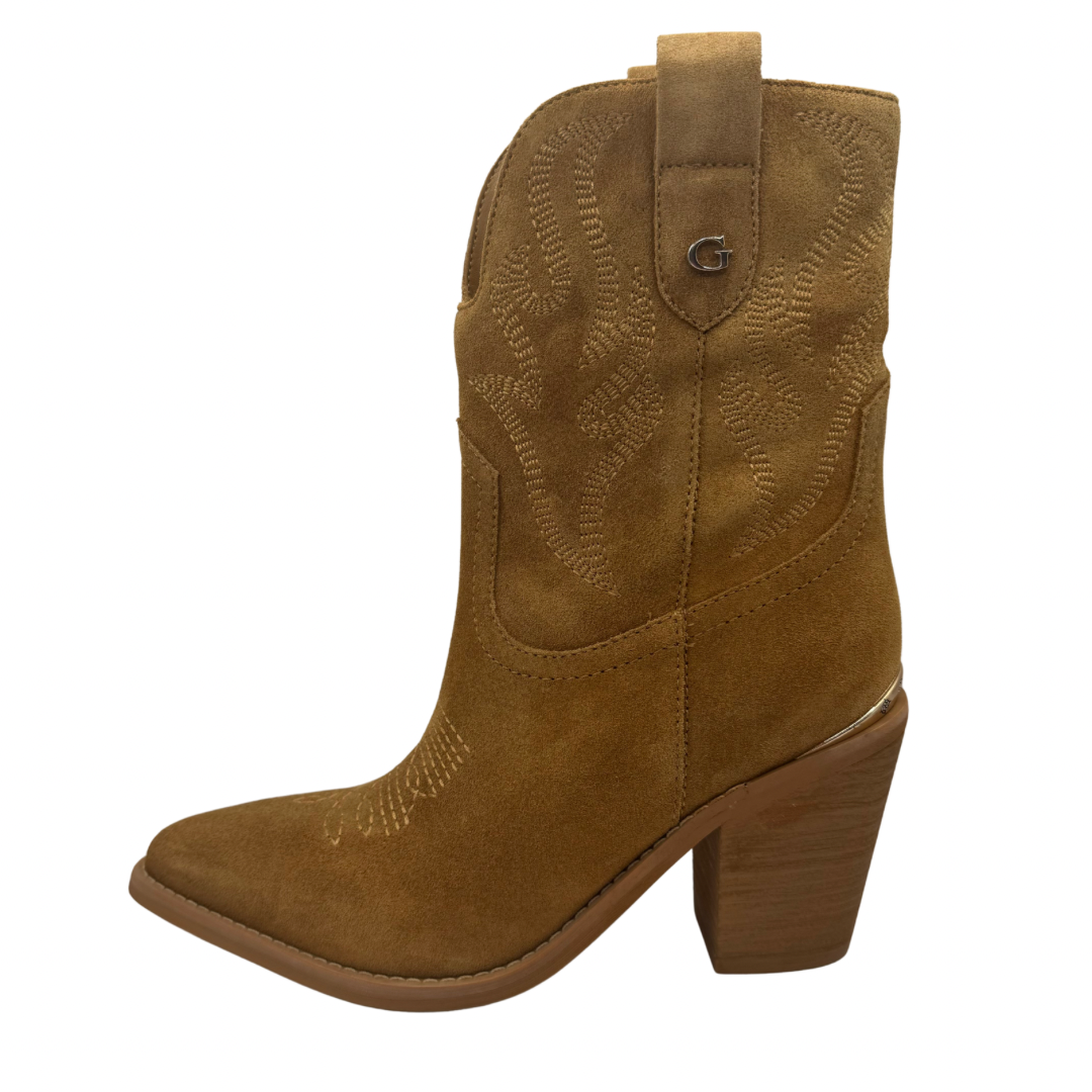 Guess Tan Block Heel Cowboy Boots