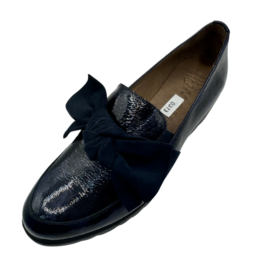 Wonders Navy Patent Wedge Loafers