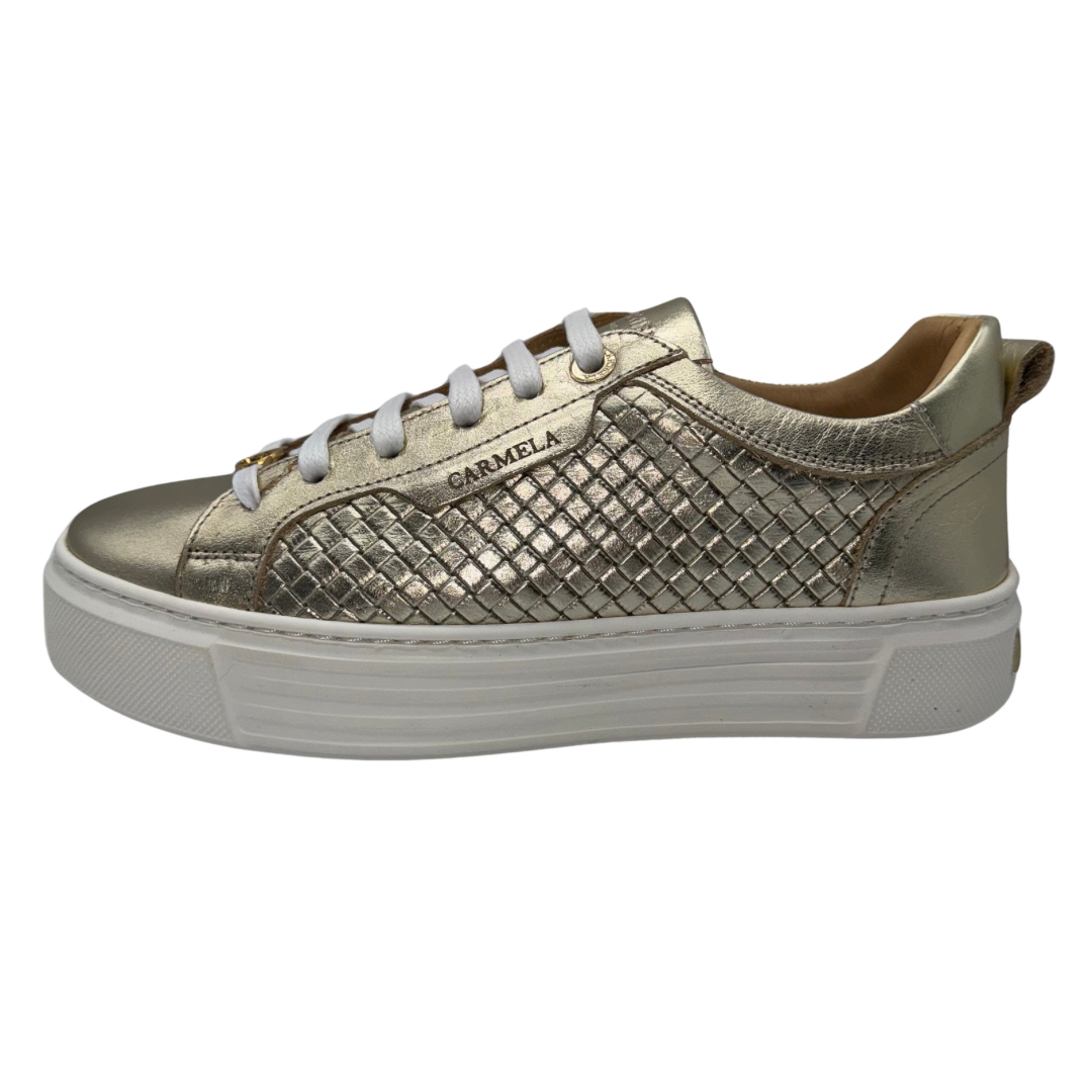 Carmela Gold Woven Leather Trainers