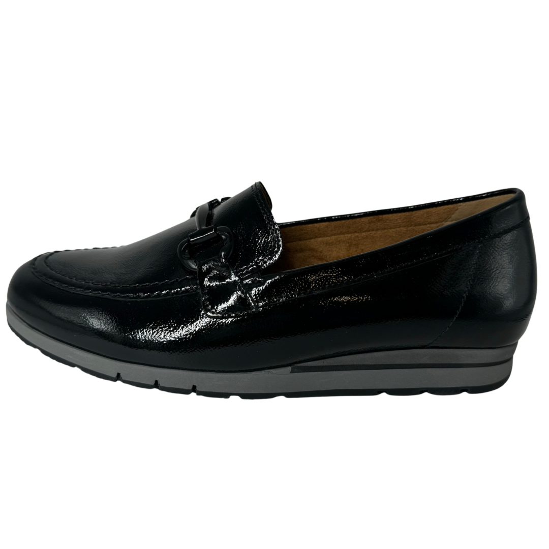 Gabor Black Patent Loafers with Black Buckle Detail