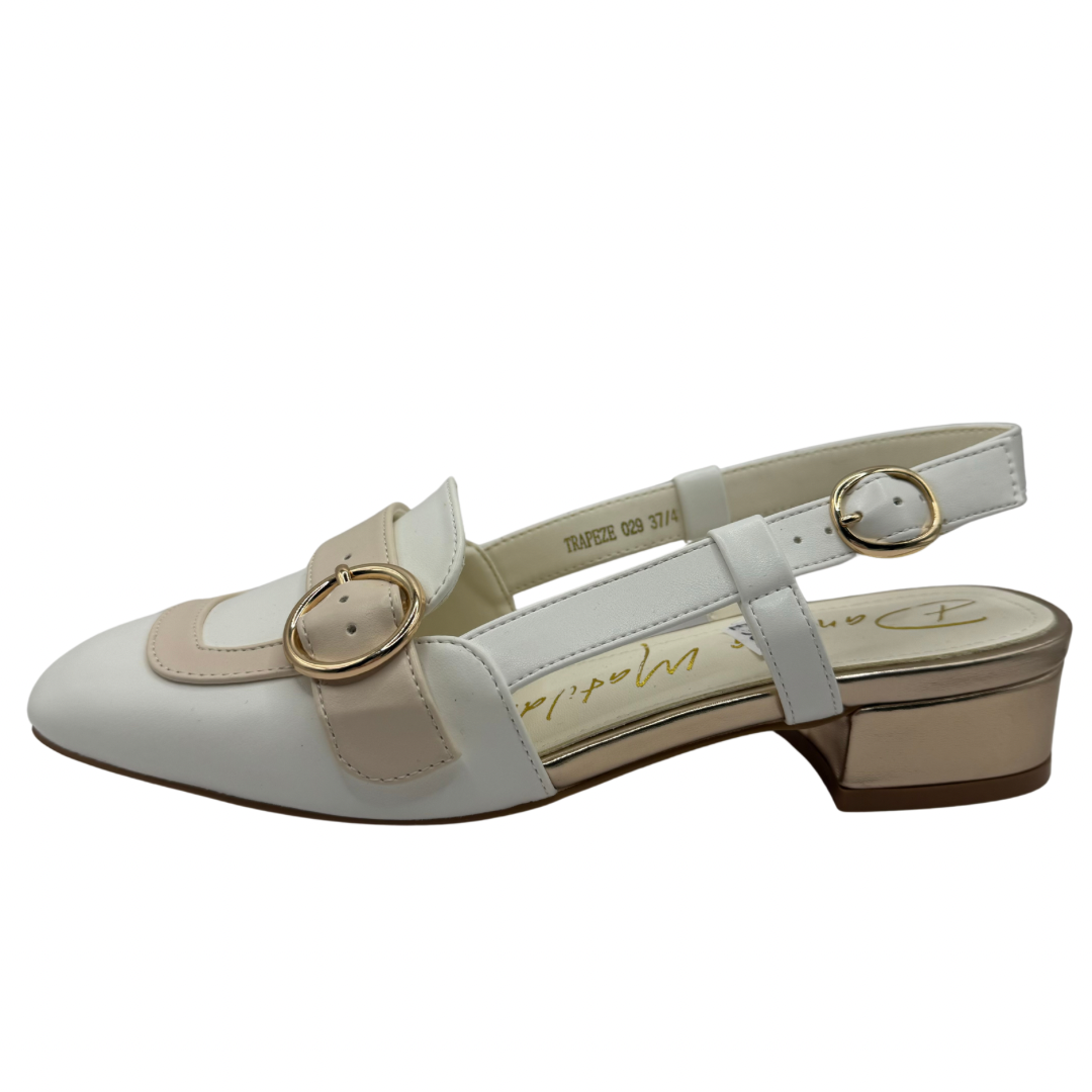 Dancing Matilda Cream &amp; Nude Low Slingback with Buckle Strap