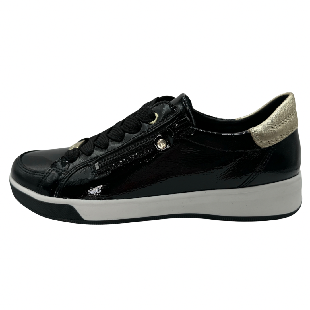 Ara Black Patent Trainers