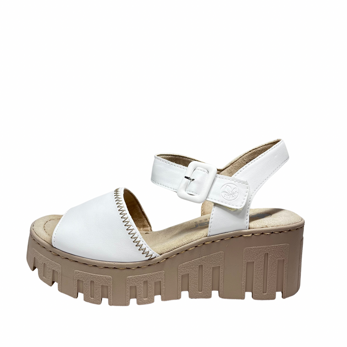 Rieker White and Beige Wedged Sandal
