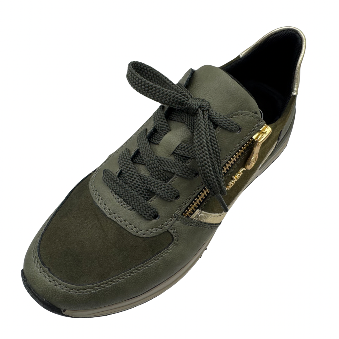 Rieker Green &amp; Gold Trainers with Side Zip