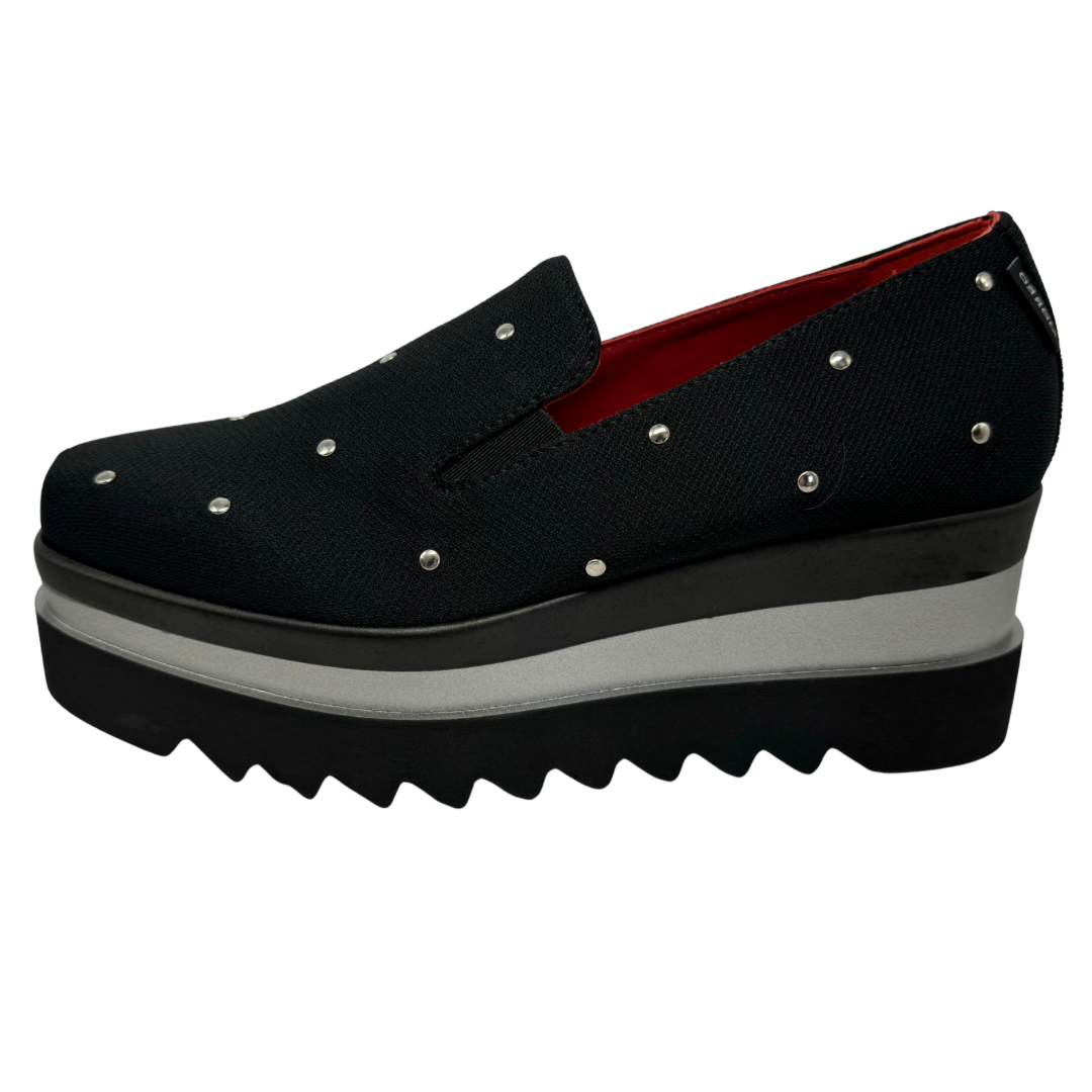 Marco Moreo Black Wedge Loafer Silver Studs