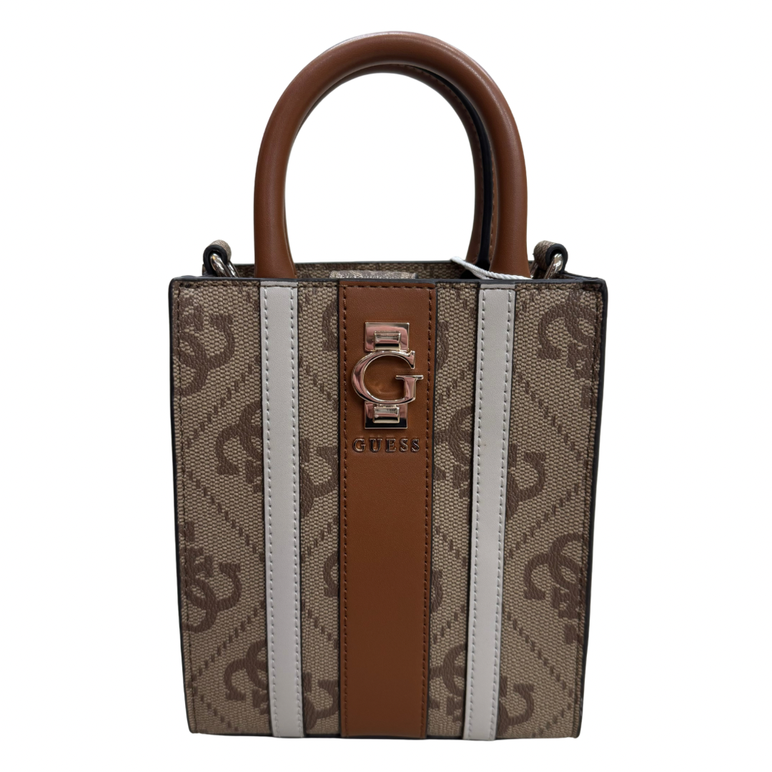 Guess Logo Print Small Handbag with Stripe Detail