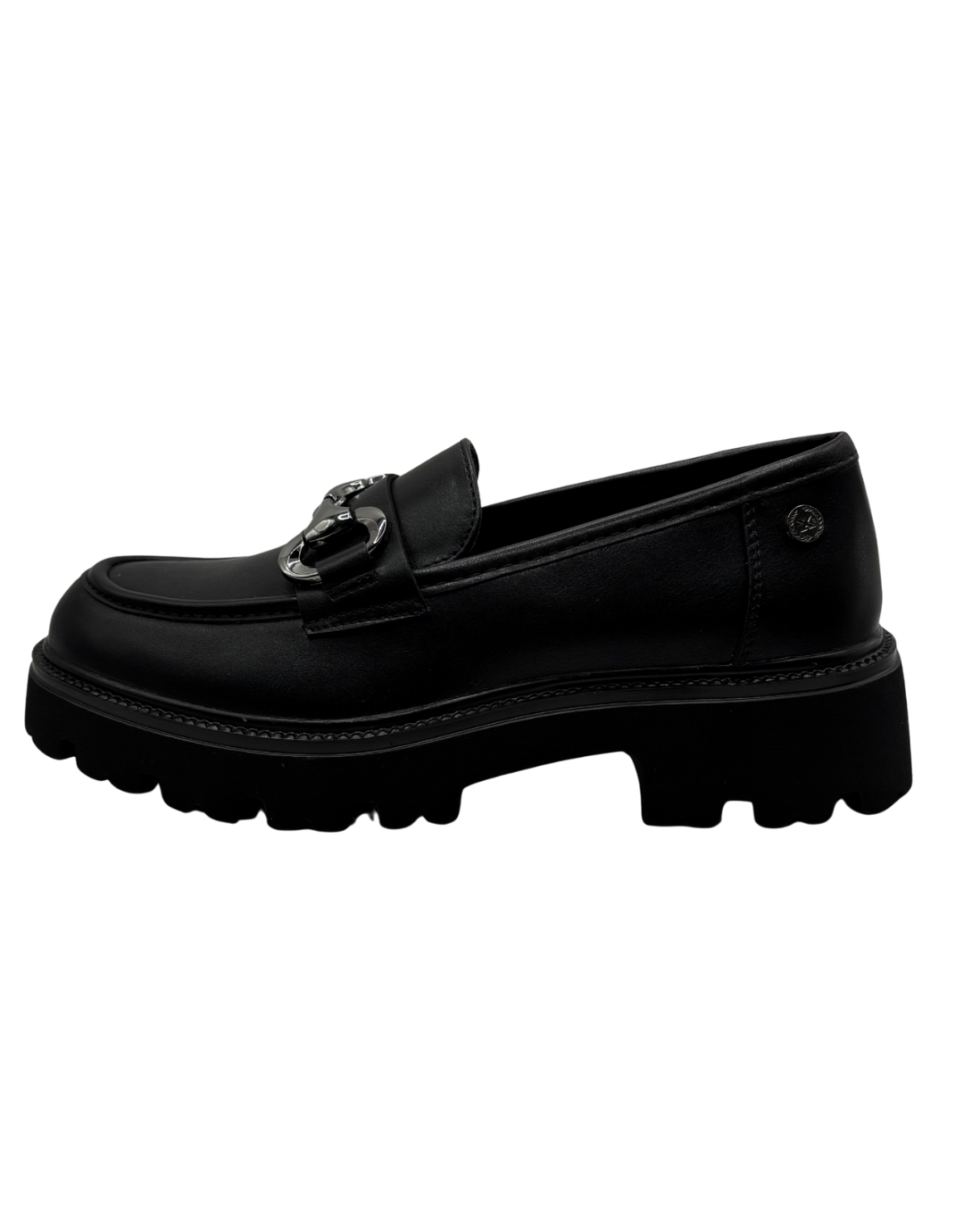 XTI Black Platform Loafer with Chain Detail