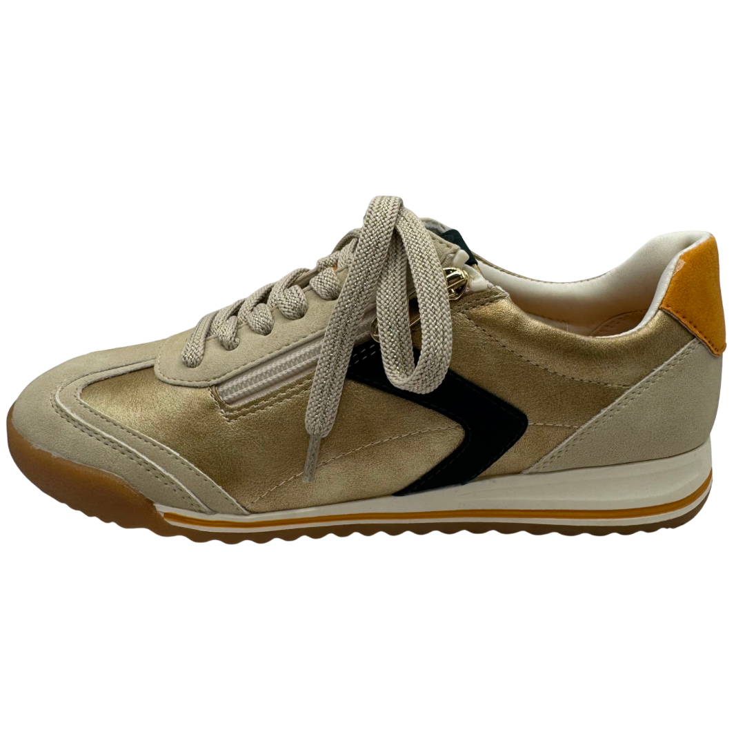 Marco Tozzi Gold &amp; Beige Trainers with Green Detail