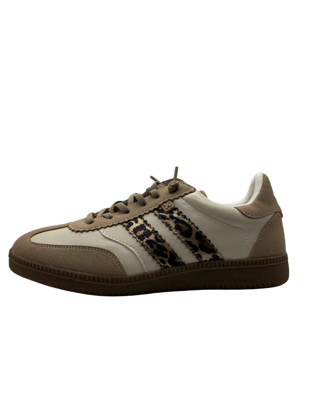 XTI Beige Trainers with Brown Sole and Leopard Print Detail