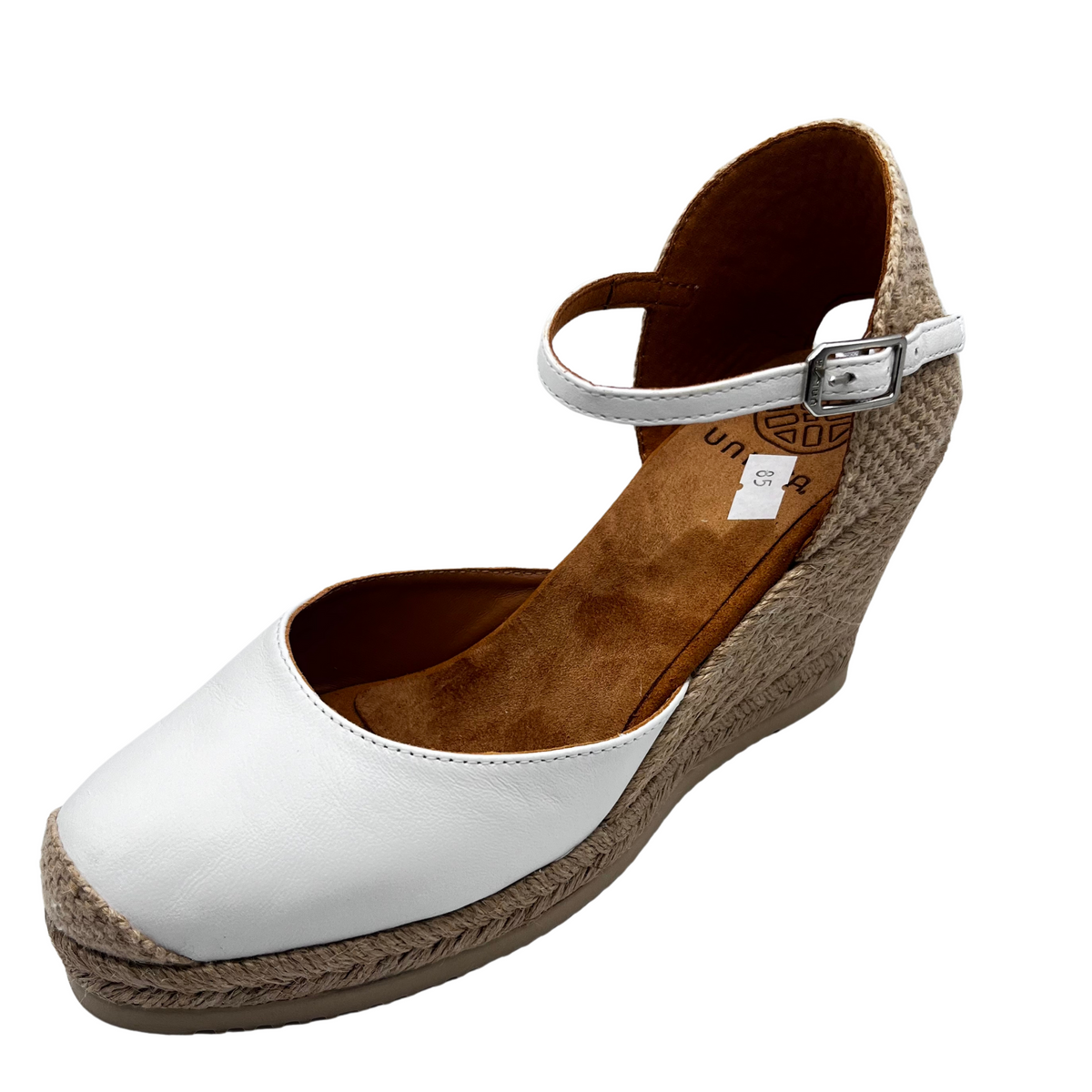 Unisa Leather White Wedge With Woven