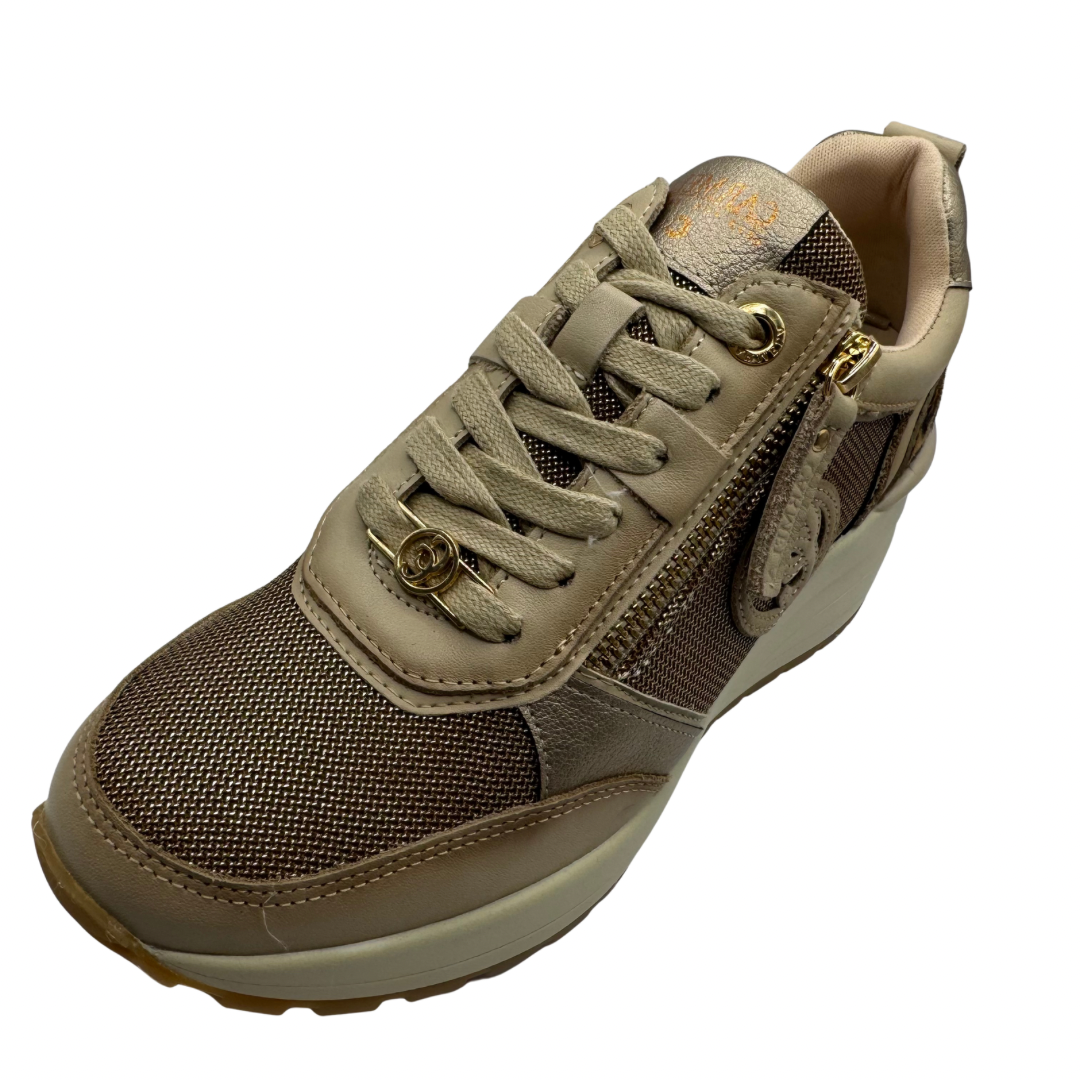 Carmela Beige High Wedge Trainers