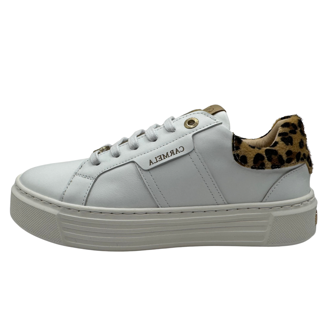 Carmela White Trainers with Leopard Print Detail