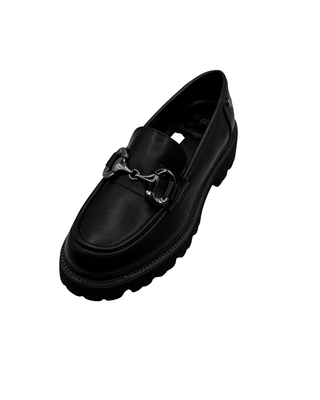 XTI Black Platform Loafer with Chain Detail