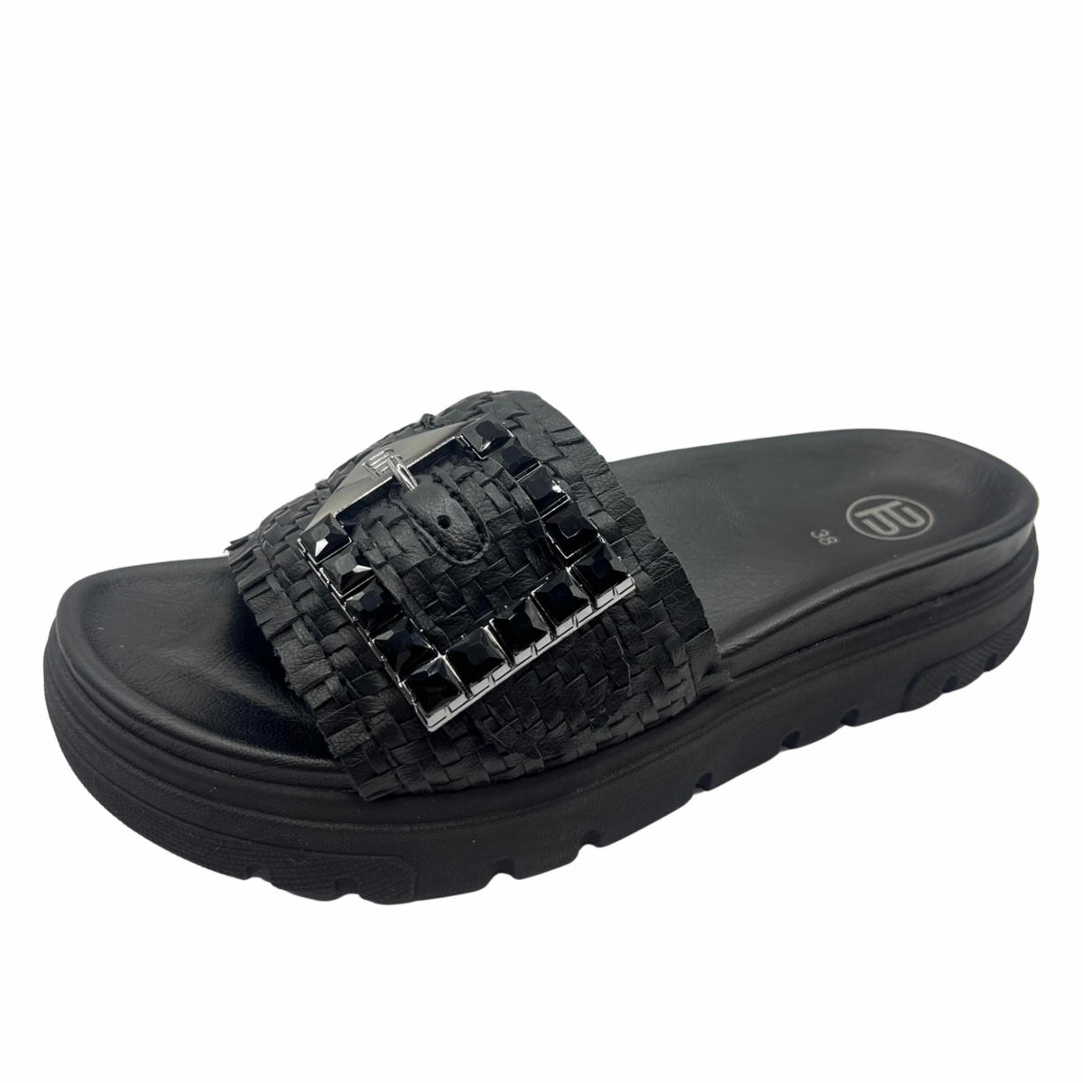 Bagatt Black Woven Slider Sandal