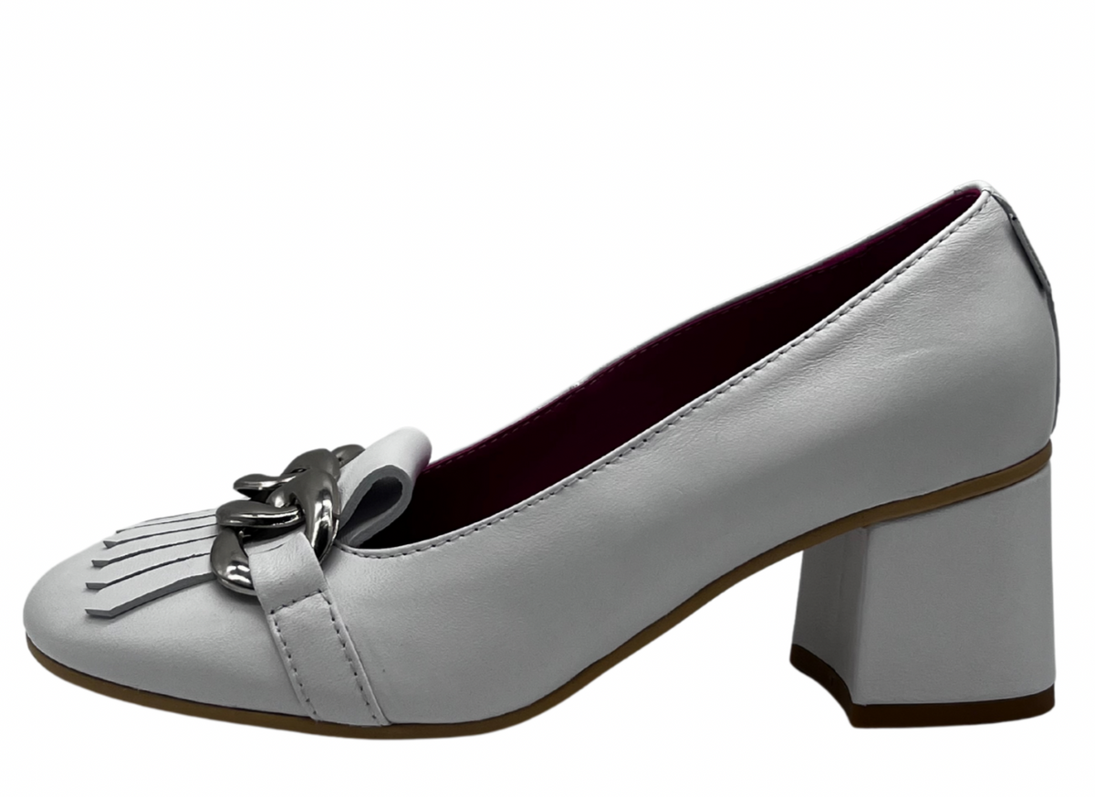Marco Moreo Leather White Block Heel Loafer