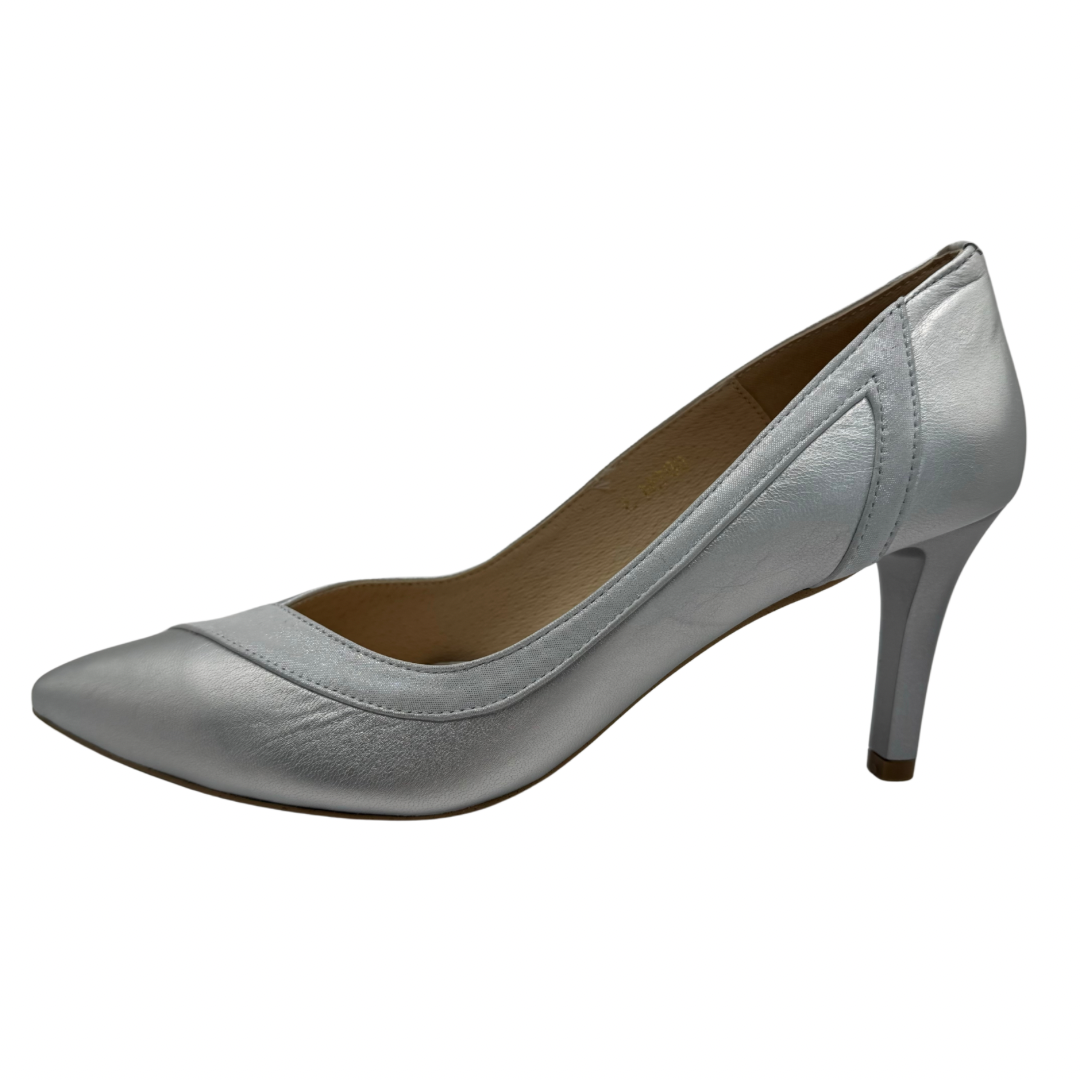 Emis Silver Metallic Heels with White Shimmer Detail