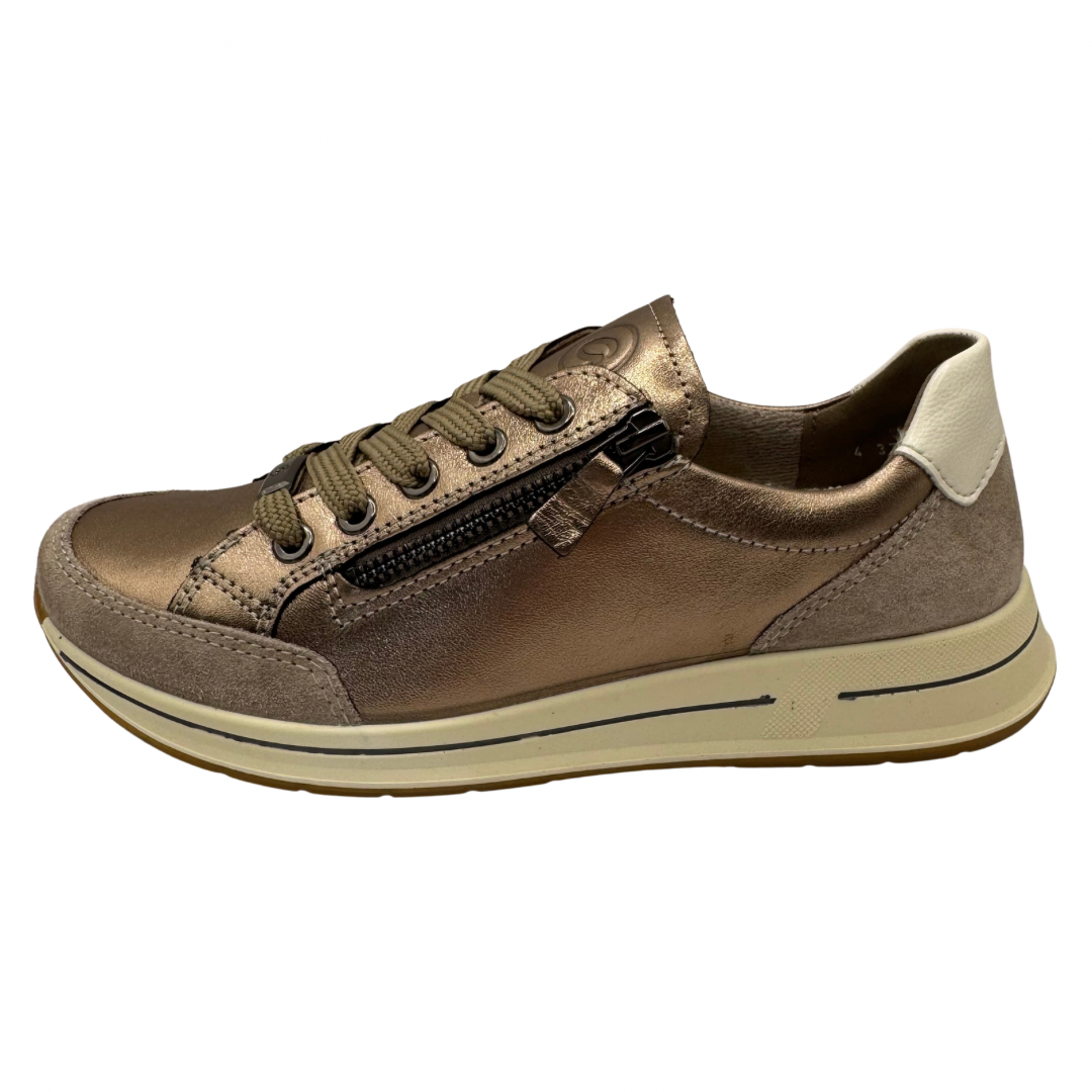 Ara Bronze &amp; Beige Trainers with Side Zip