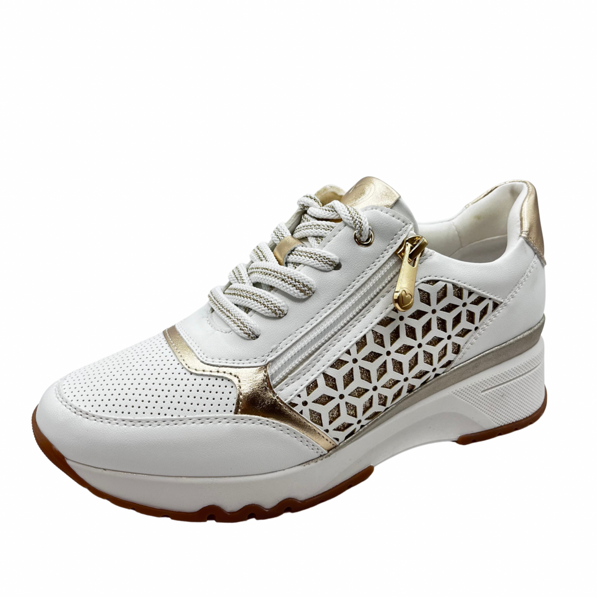 Marco Tozzi White and Gold Perforated Trainer