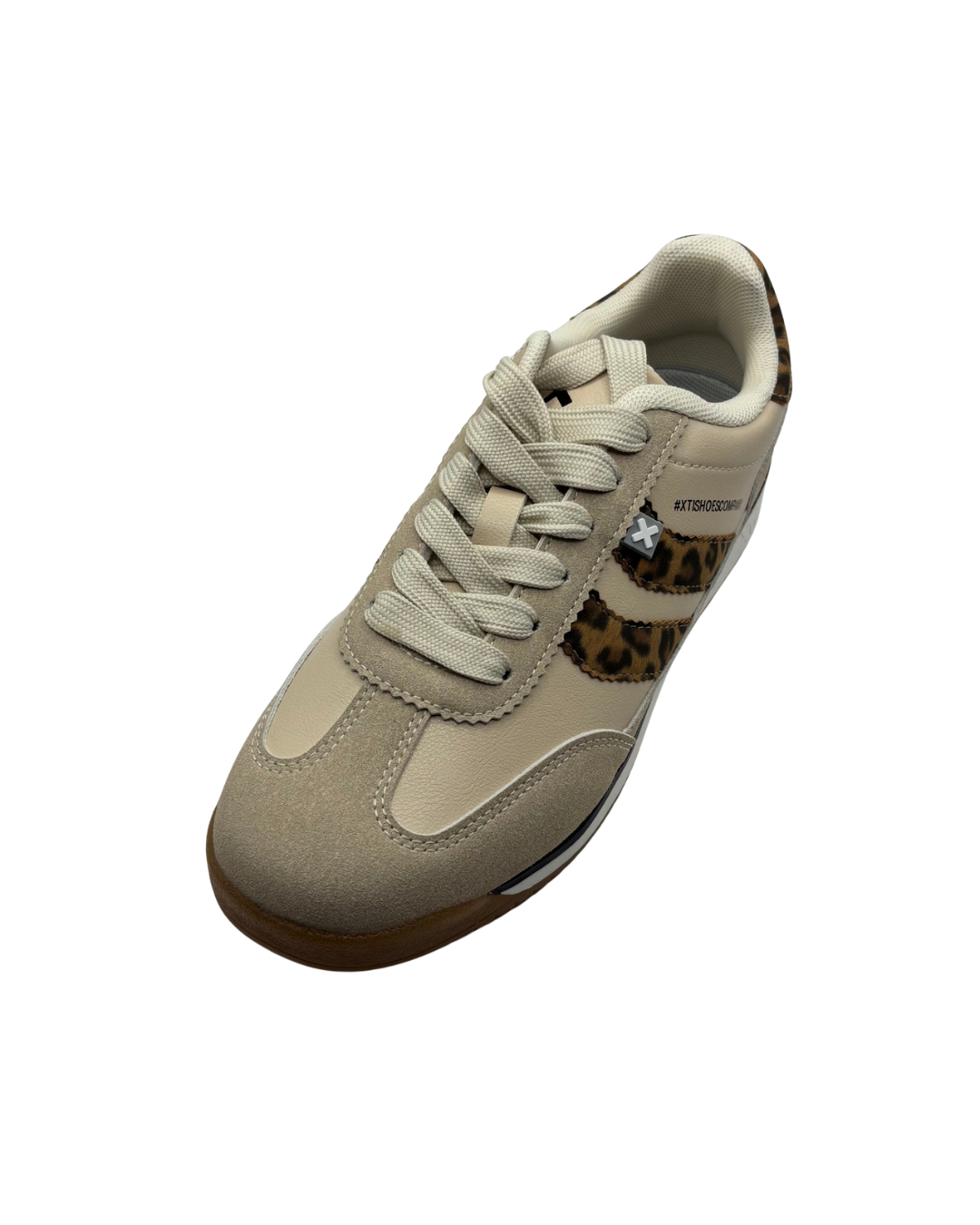 XTI Beige and Leopard Print Trainer