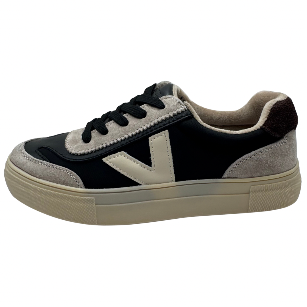 Drilleys Black &amp; Beige Platform Trainers