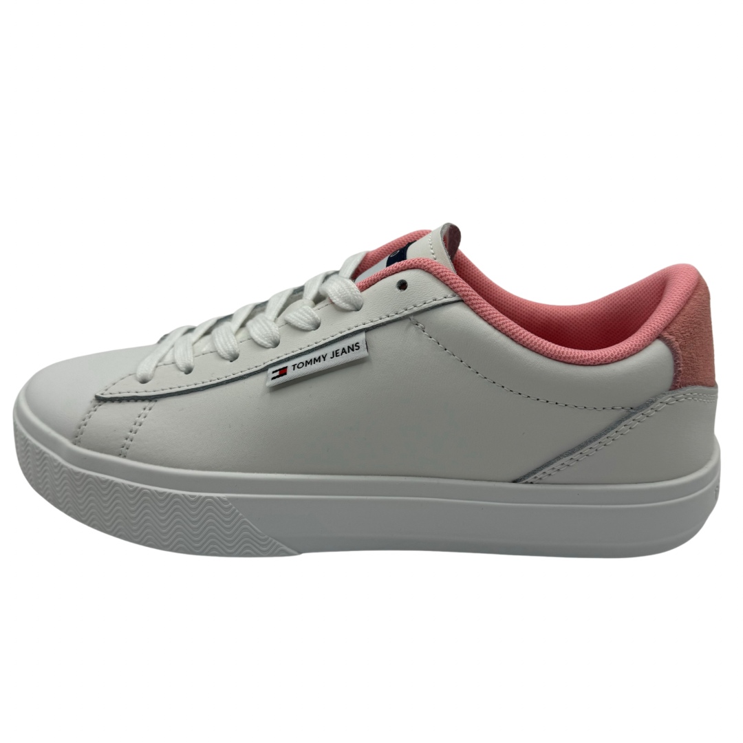 Tommy Jeans White Leather Trainers with Pink Detail