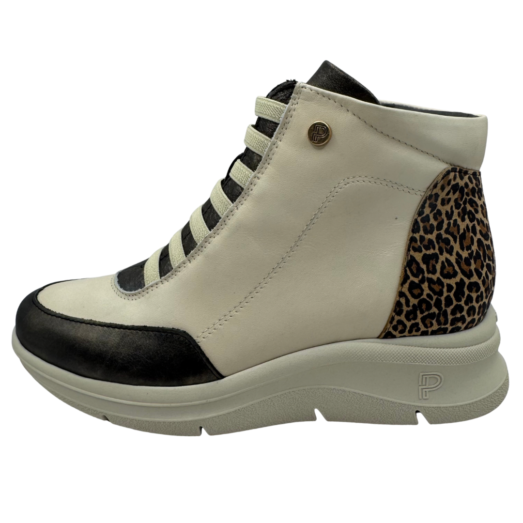 Pitillos Cream, Beonze &amp; Leopard Print Wedge Boots