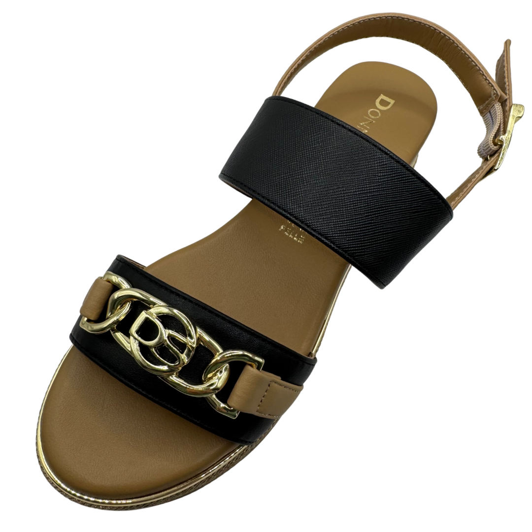 Donna Serena Black &amp; Brown Wedge Sandals with Gold Buckle Detail
