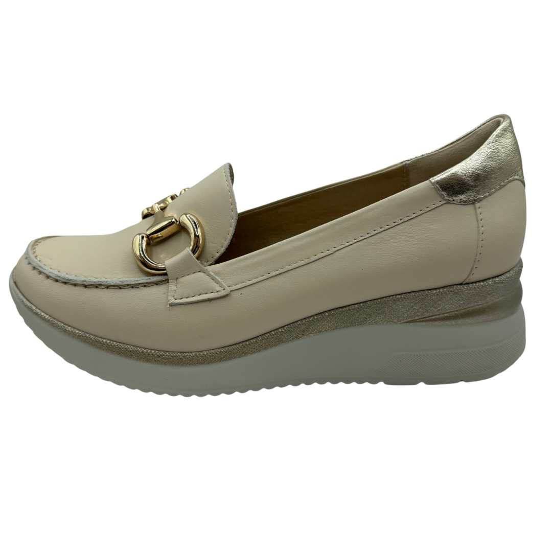Pitillos Cream Leather Wedge Loafer