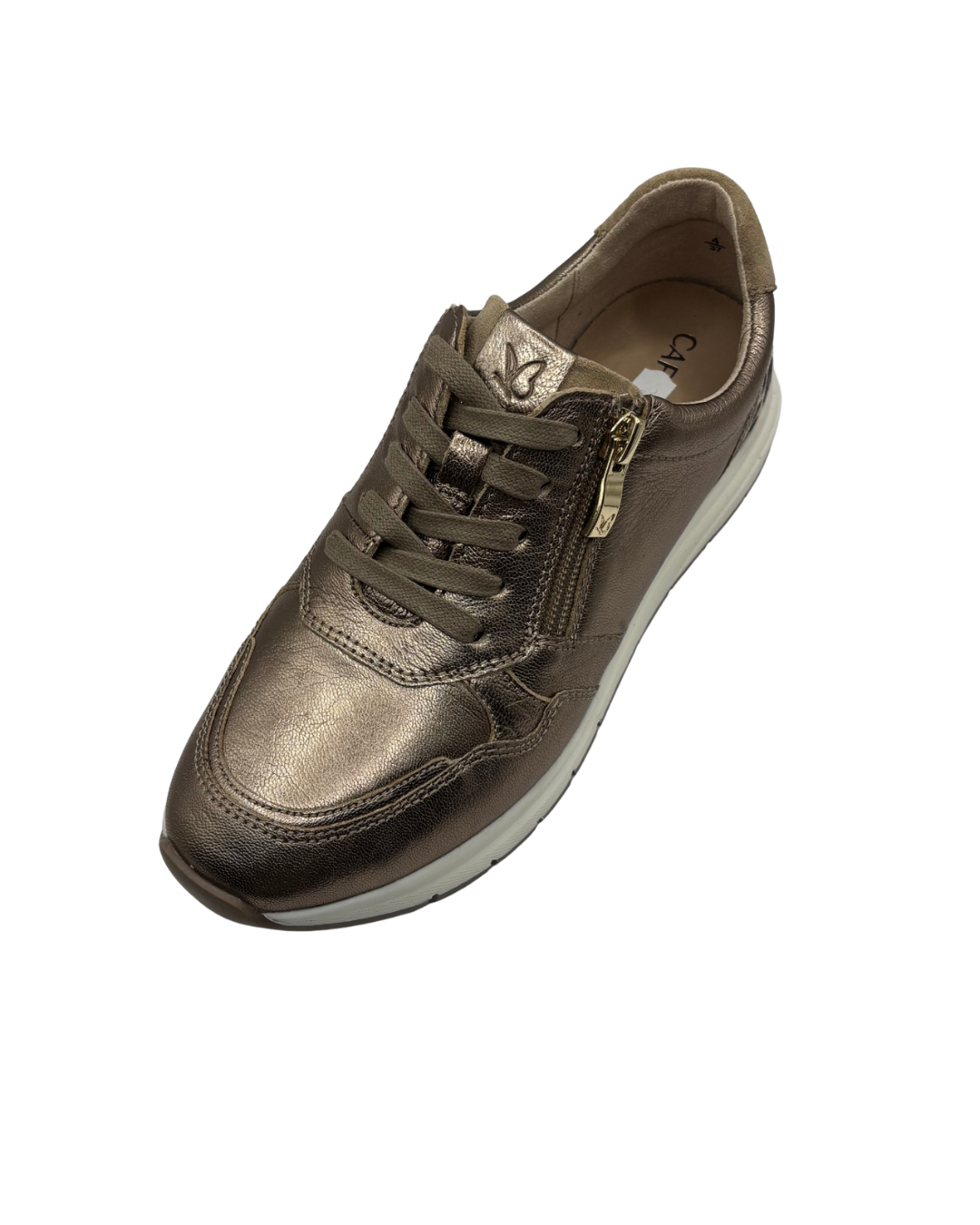 Caprice Metallic Gold Trainer with Leopard Print