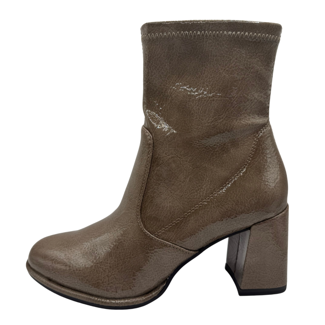 Tamaris Taupe Patent Heeled Boots