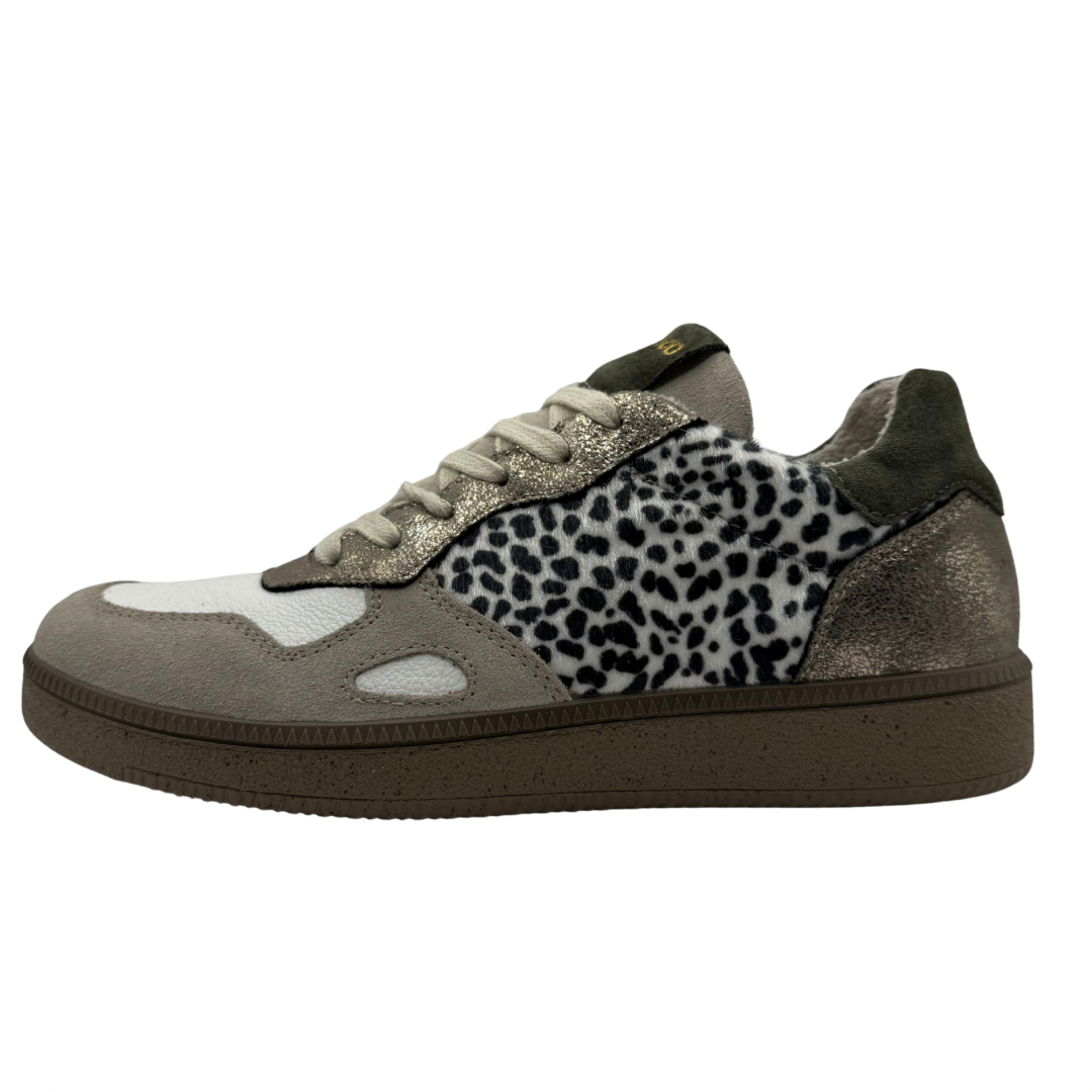 Igi &amp; Co Beige &amp; Leopard Print Trainers with Green Detail