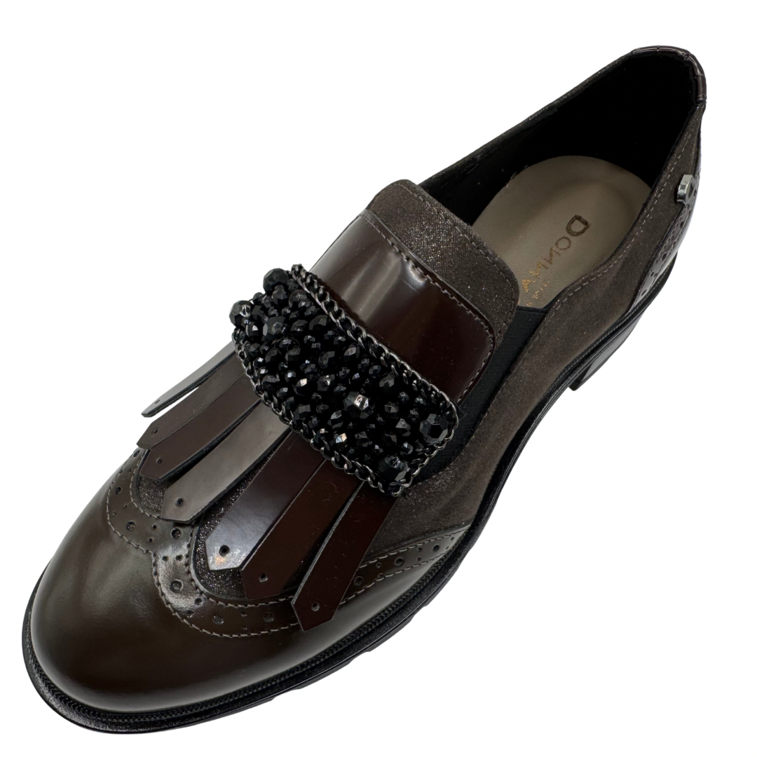 Donna Serena Dark Brown Loafers with Shimmer Detail