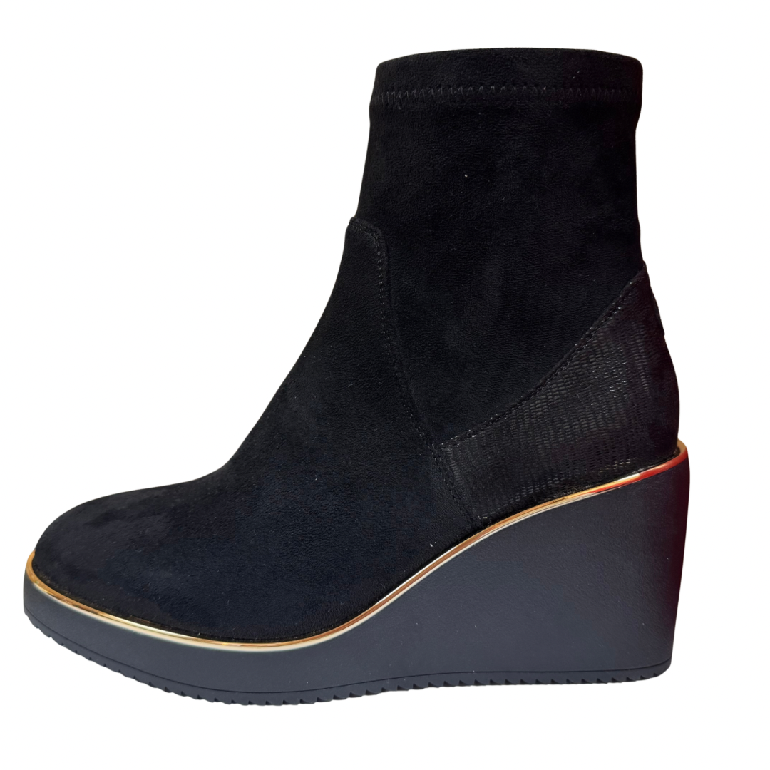 Kate Appleby Black Suede Wedge Short Boots