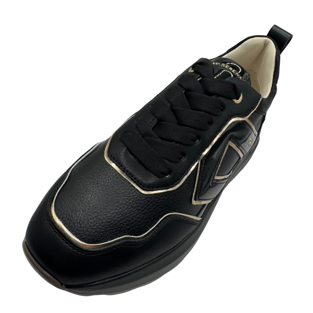 Donna Serena Black Trainers with Rose Gold Detail