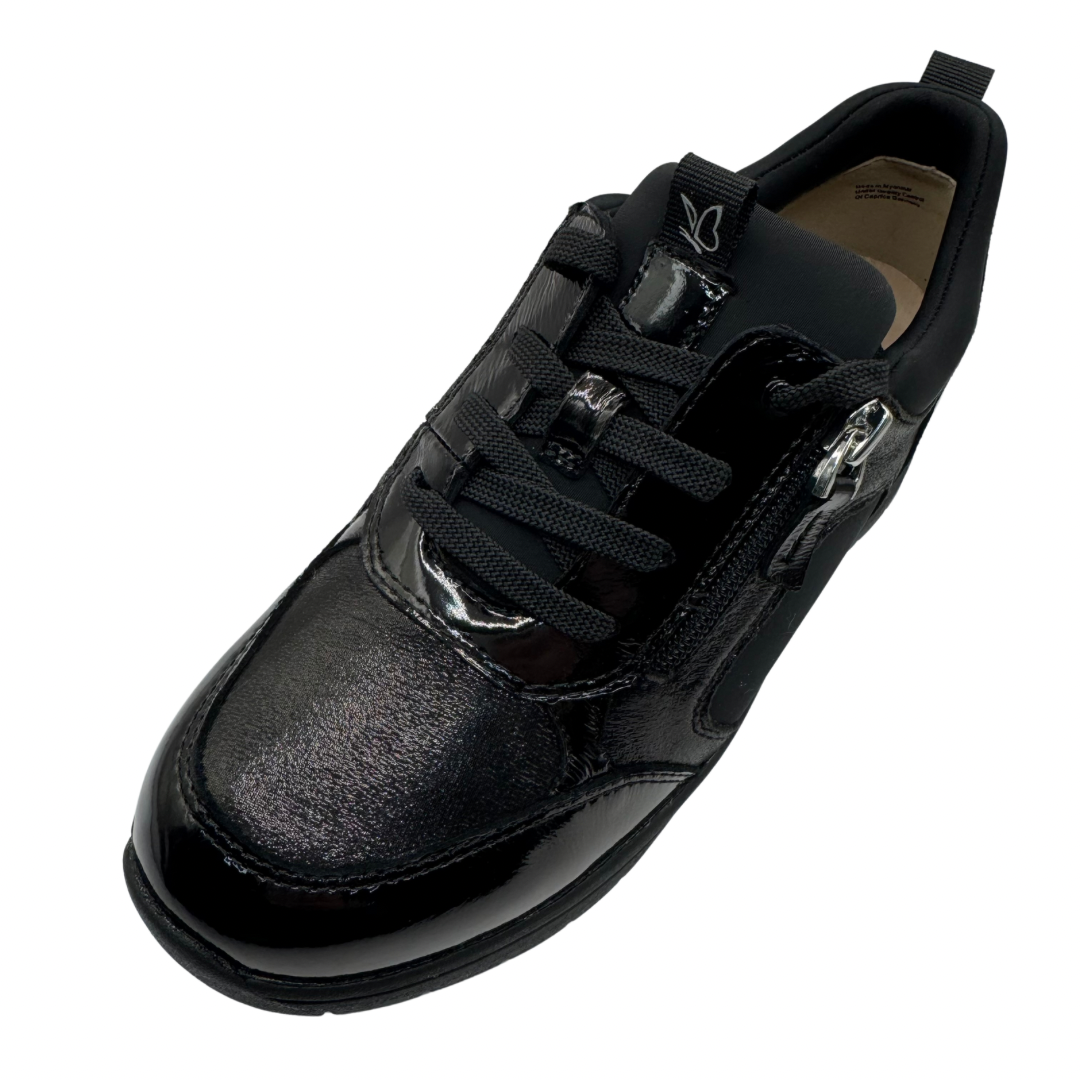 Caprice Black Patent Wedge Trainers