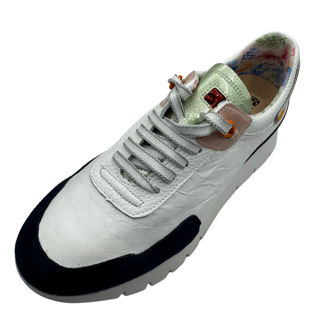 Jose Saenz White &amp; Navy Leather Trainers