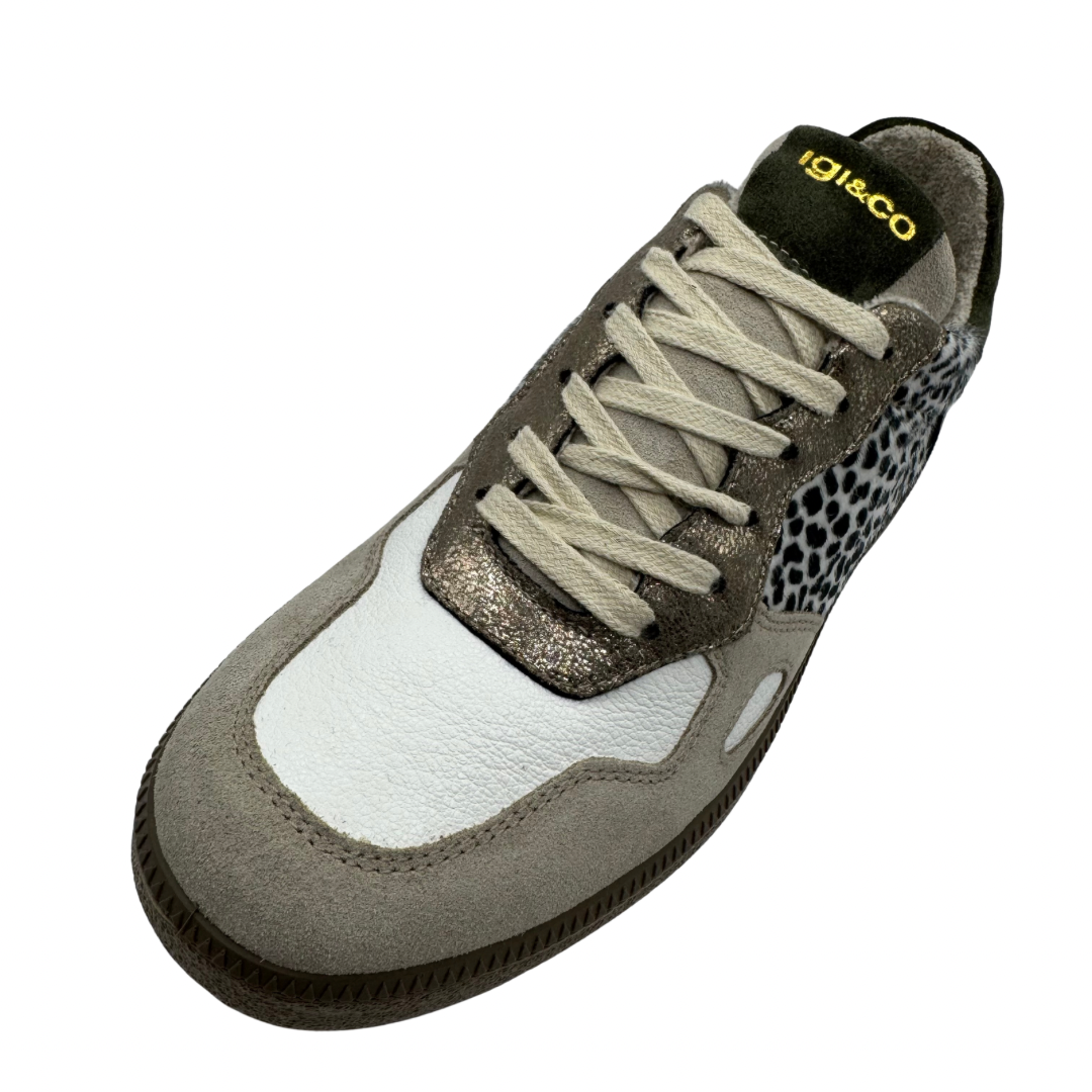 Igi &amp; Co Beige &amp; Leopard Print Trainers with Green Detail