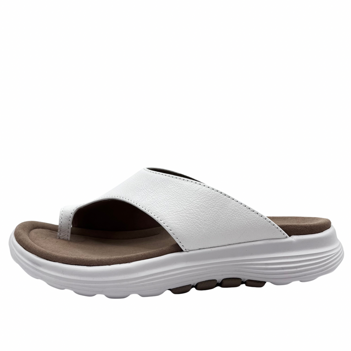 Rolling Soft White Leather Sandal With Toe Point